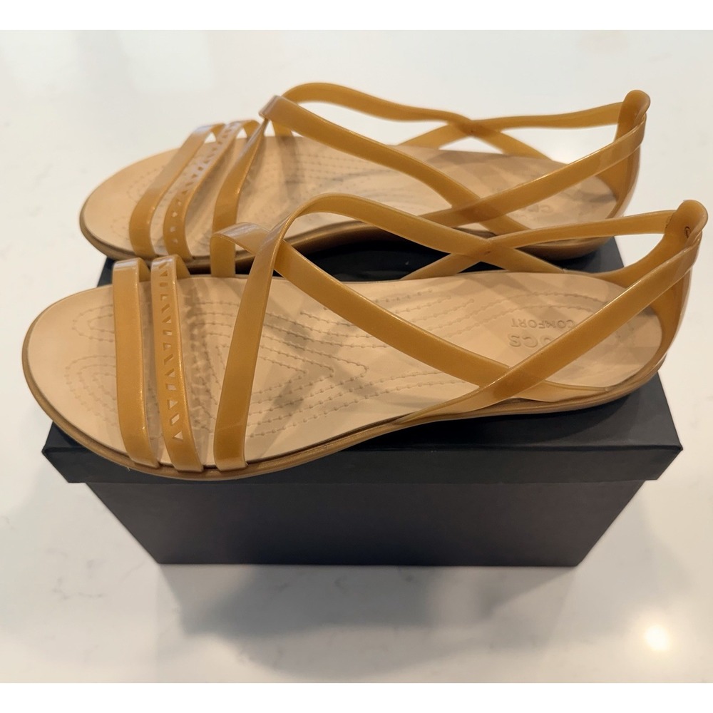 Crocs Isabella Women's Tan Slip-On Comfort Size 8 Strappy Sandal Open Toe COMFY